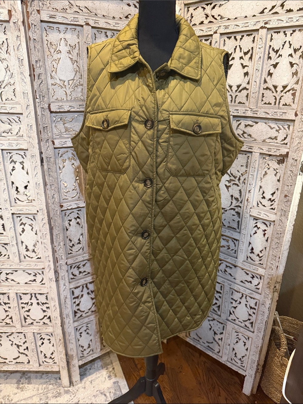Quilted Olive Green Quilted Puffer Vest